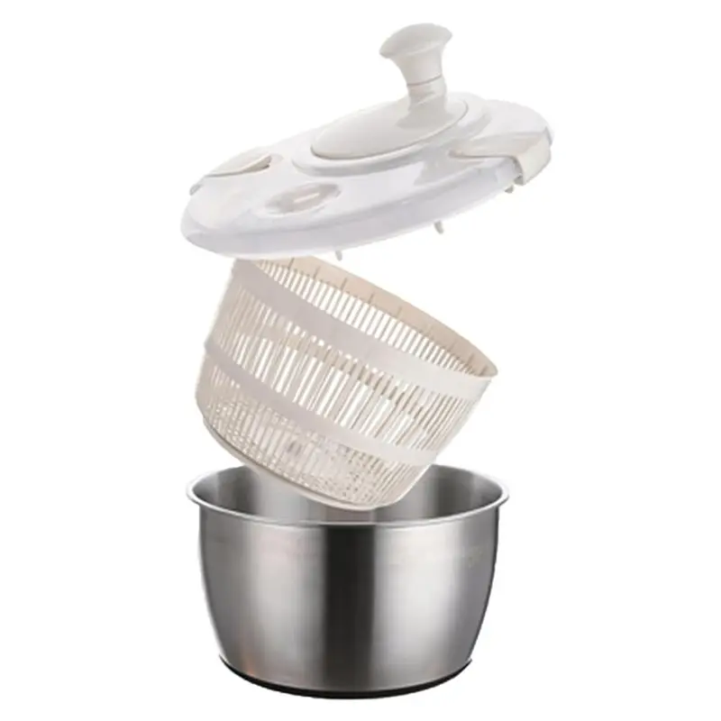 N96R Drainage Basket Included Stainless Steel Salad Spinner 6L-Large Capacity For Efficient Vegetable& Fruit Washing Spin
