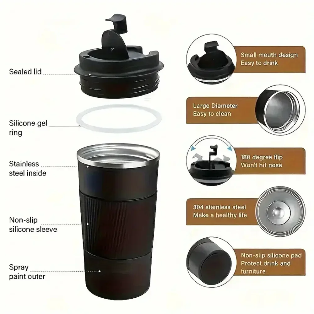 

New Thermo Cafe Thermo Cup for Tea Water Coffee Double Stainless Steel 380/510ML Coffee Mug Car Thermos Mug Leak_Proof Travel