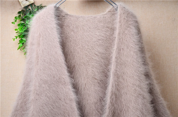 Ladies Women Fall Winter Clothing Hairy Plush Mink Cashmere Knitted Long Sleeves Loose Cardigan Mantle Angora Fur Sweater Jacket