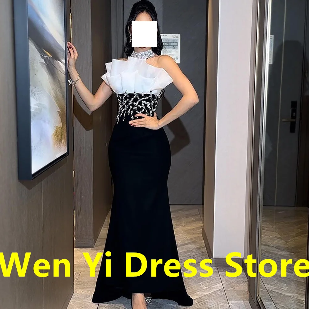 CustomizedSleeveless Scalloped Mermaid Jersey Floor Length Pleats Saudi Arabia Evening Gowns Fashion Crystal Bespoke Occasion Go image 2