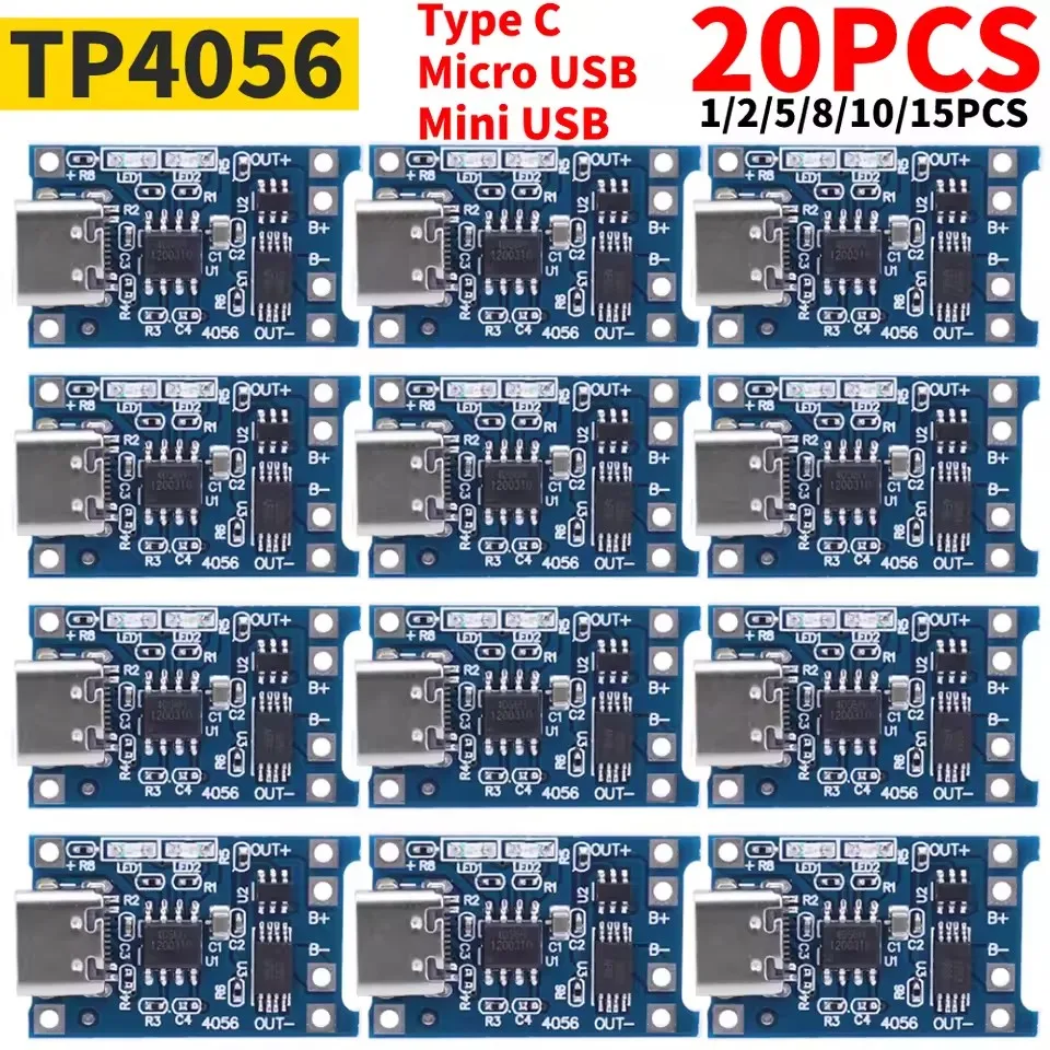 1-20PCS Typ-c/Micro/Mini USB 5V 1A 18650 TP4056 Lithium-Batterie Ladegerät modul Lade Board Mit Schutz Dual Funktionen 1A