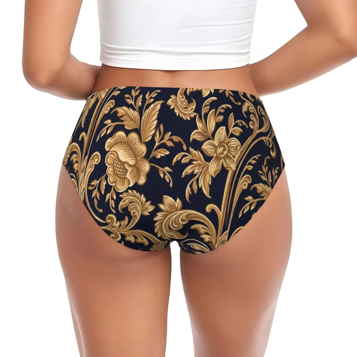 Custom Luxury European Floral Print Briefs Underwear Women's Breathable Stretch Baroque Victorian Art Panties