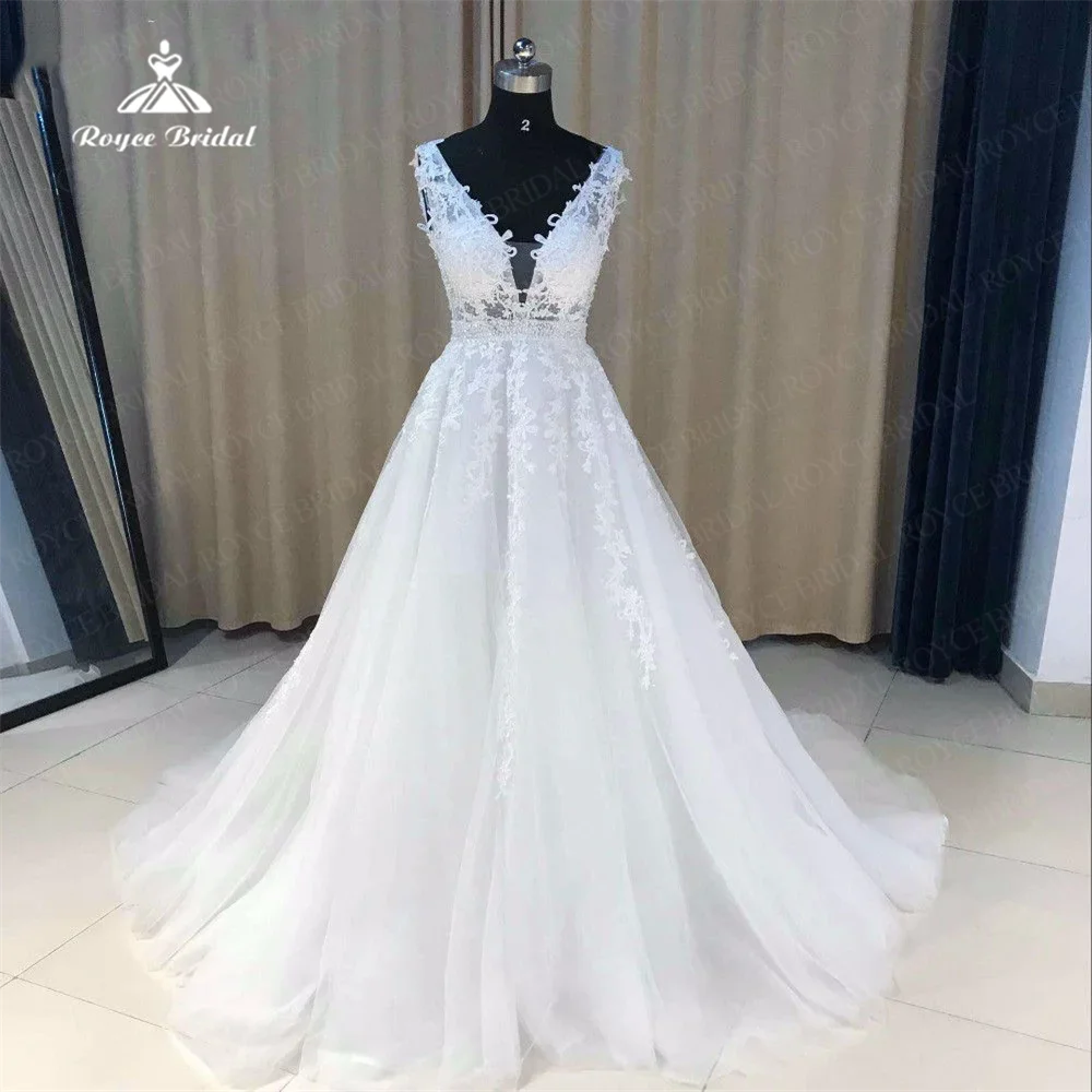 Beach Boho Beaded Wedding Dress Tulle V Neck Lace Applique Bridal Gowns Modern Fashion 2024 For Women Marriage abito sposa