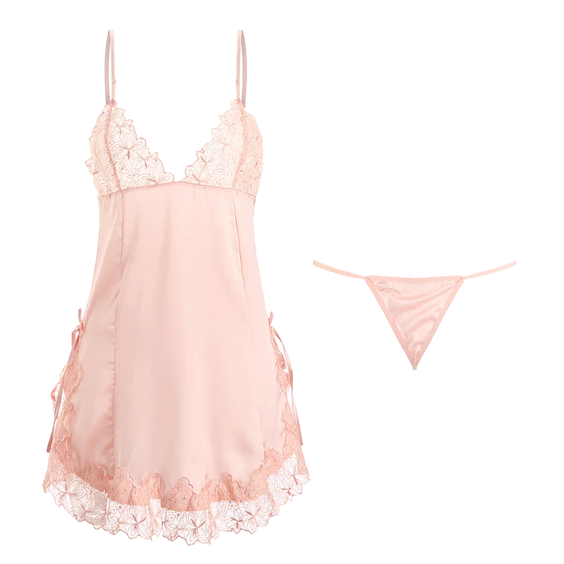 Vrouwen Kant Diepe V Nachthemd Sexy Kant Nachtkleding Satijnen Nachtkleding Lingerie Zacht Satijn Elegante Nachtkleding Zomer Nachtkleding