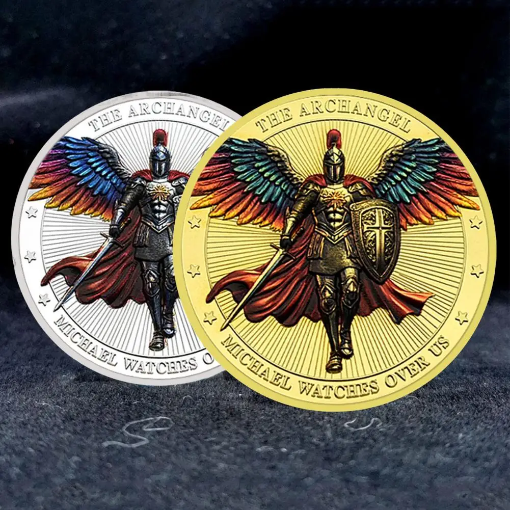 1/3/5Pcs Archangel Michael Coin Carved Mini Archangel Coin Metal Medal Commemorative Medallion Collection Coin Home Decoration