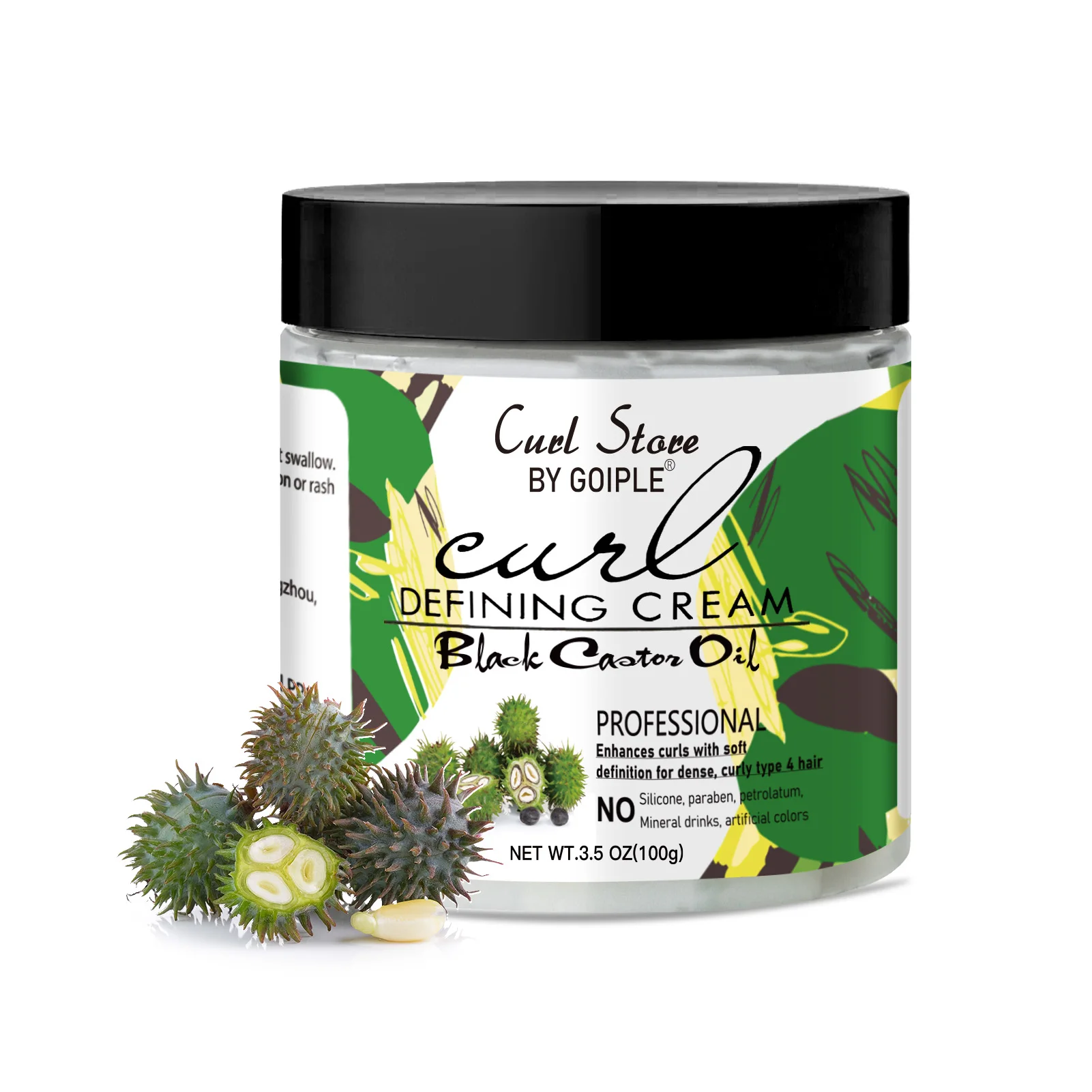 GOIPLE Professional 100g Natural Black Castor Oil Curl Defining Cream Enhance Curls Moisturizes Styling Dry Frizzy Hair For 4C