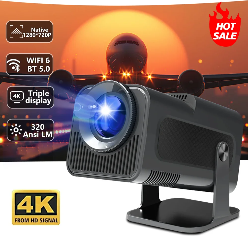 HY320Mini Newly Native 720P Allwinner H713 Android11 4K Projector 320ANSI Wifi6 BT5.0 Cinema Outdoor 180° Rotable Projector