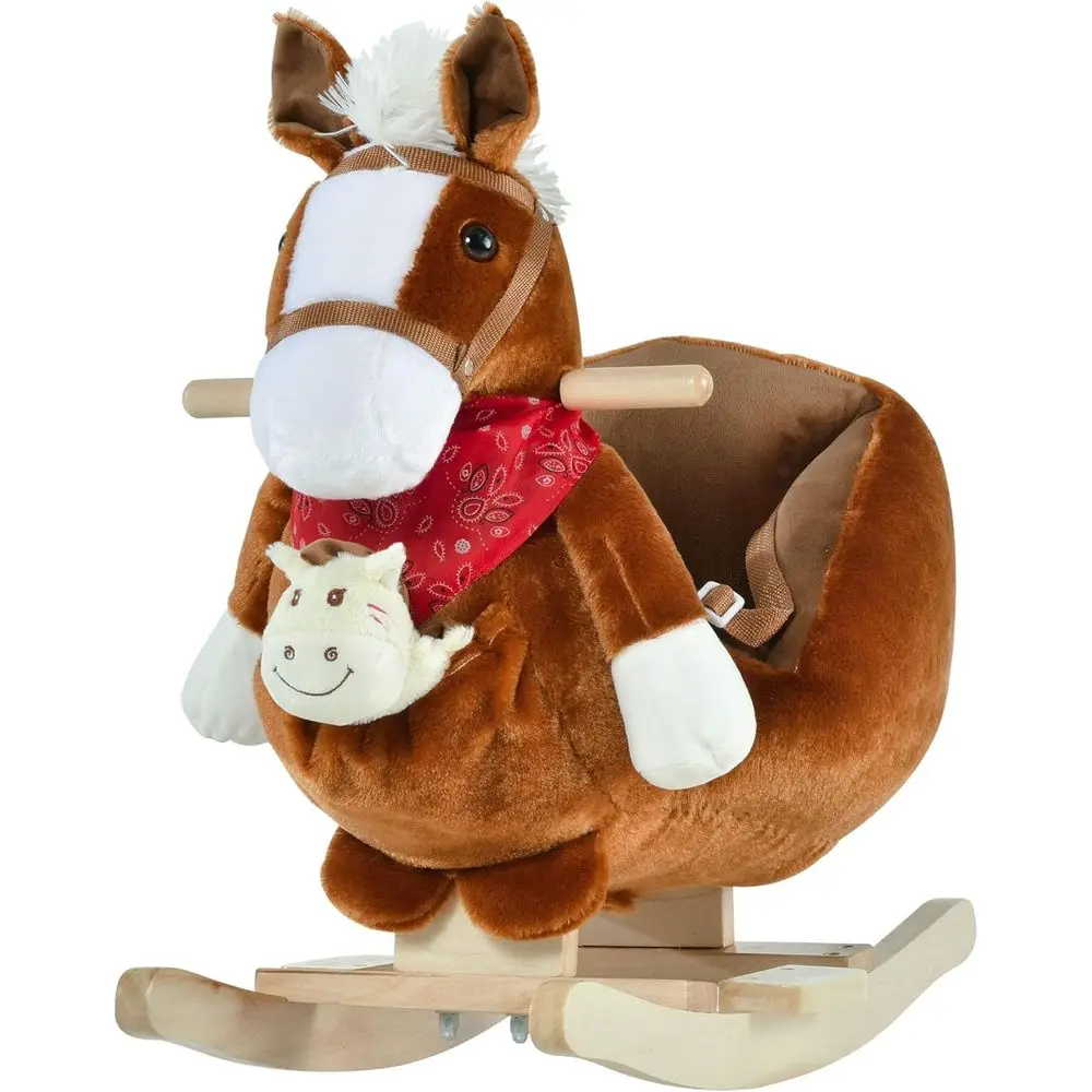 

Rocking Horse with Lullaby, Hand Puppets, and Plush Fabric for Toddlers 18-36 Months, Brown