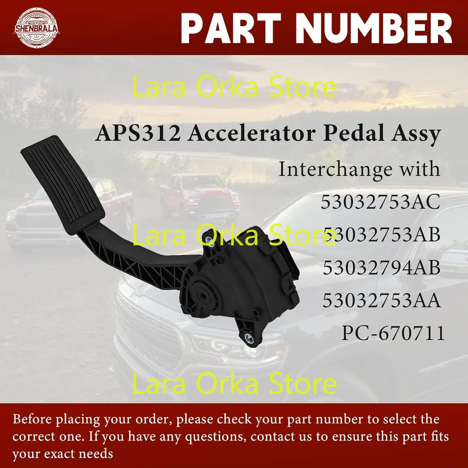 Accelerator Pedal Sensor, Throttle Pedal Position Sensor New Fits for 2005-2006 Dodge Ram 1500/ Ram ,  53032753AC 53032753AB