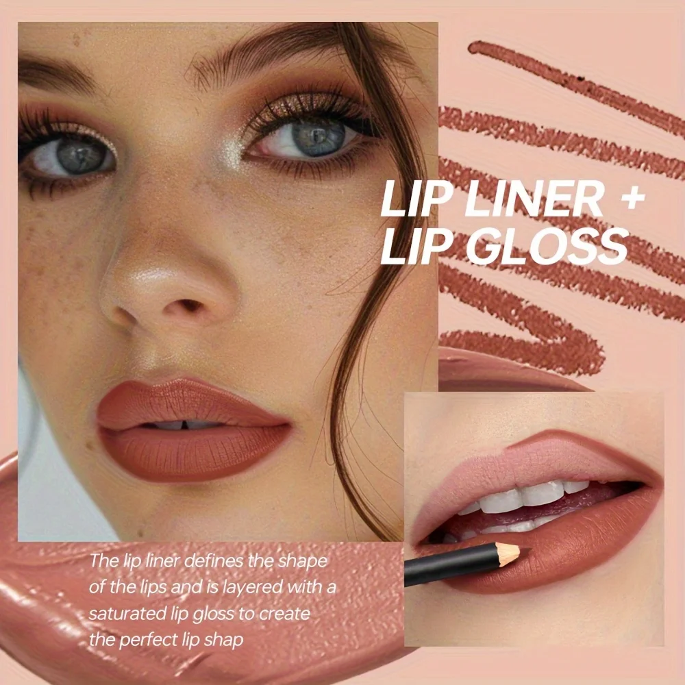 3 szt./zestaw Konturówka do ust + Szminka + Błyszczyk do ust Olejek do ust, zestaw konturówki do ust i błyszczyka. Zestaw do ust, matowa pomadka, kosmetyki do ust