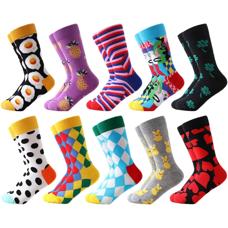 Colorful New Women's Jacquard Knitted Cotton Socks Pattern Street Happy Fashion Fun Oil Painting Men's and Women's Cotton Socks