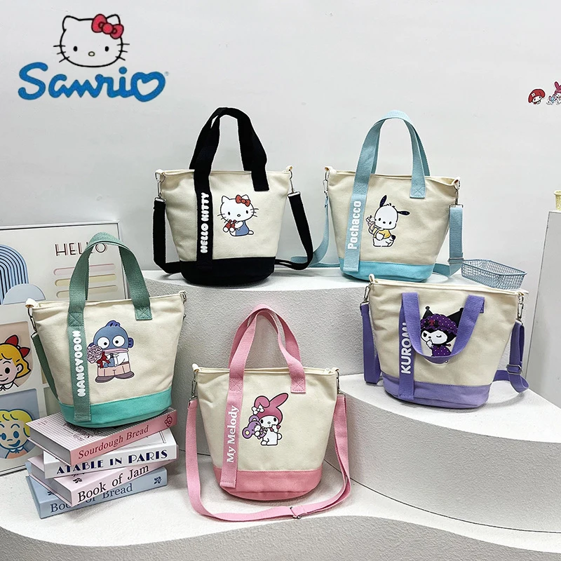 

Новинка, ручная Холщовая Сумка Sanrio Kuromi Hello Kitty, Высококачественная мультяшная Дорожная сумка на одно плечо, Диагональная Сумка через плечо для девочек