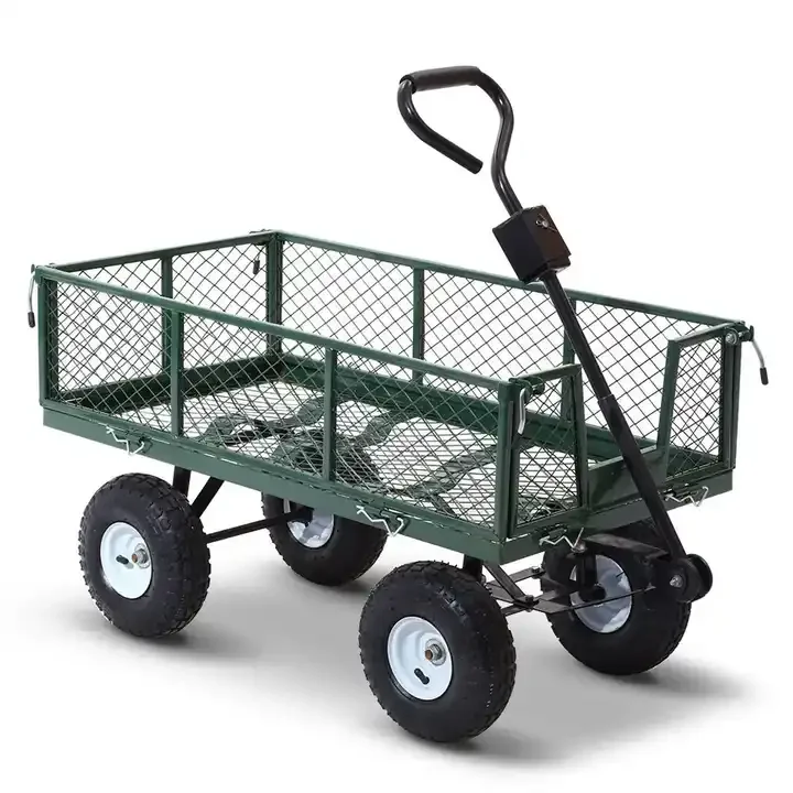 

Duty Steel Mesh Yard Garden Outdoor Firewood Cart Utility Garden Tool Trolley Cart Four Wheels Removable Sides