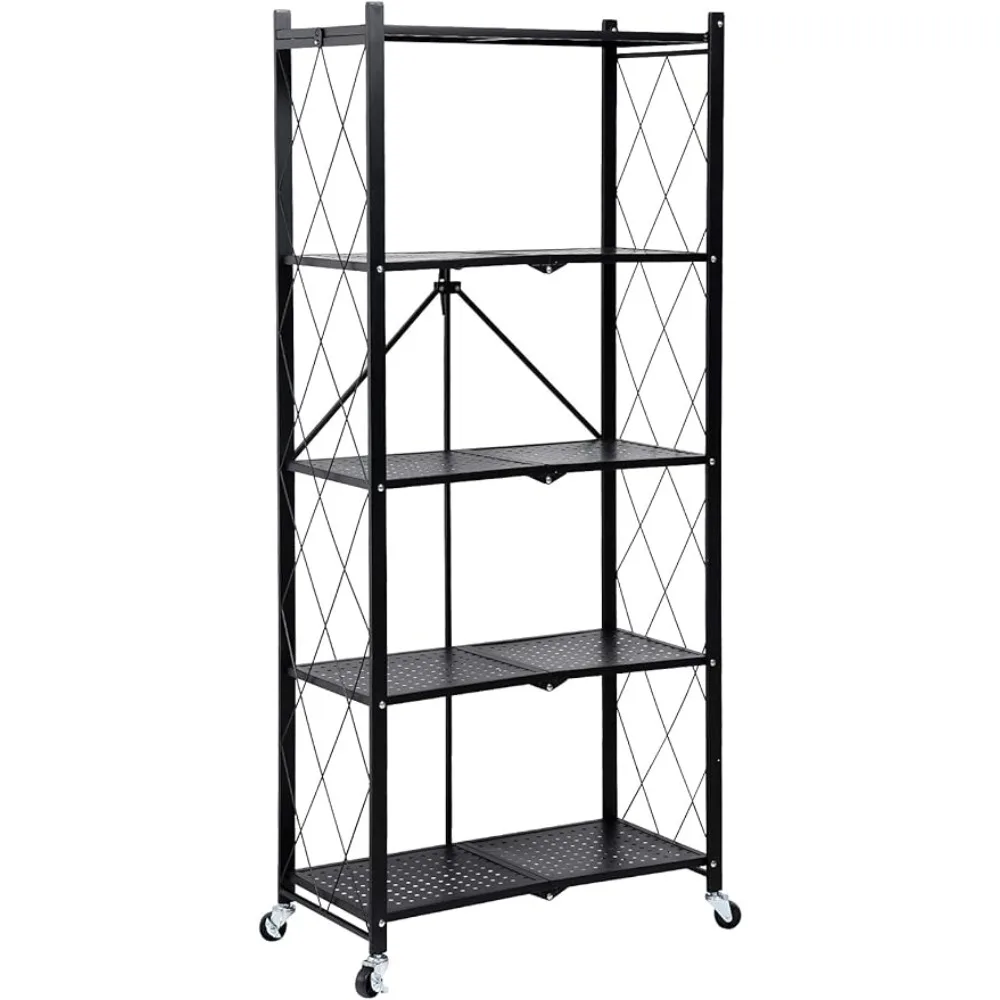 

5-Tier Heavy Duty Foldable Metal Rack Storage Shelving Unit With Wheels Moving Easily Organizer Shelves Great Freight Free Shelf