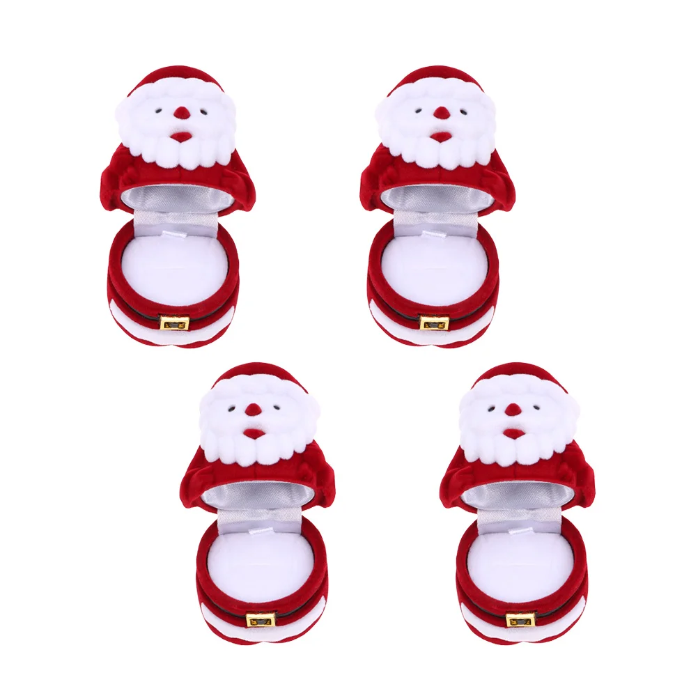 4Pcs Santa Jewelry Box Stylish Durable Ring Earrings Display Storage Case Christmas Gift Santa Storage Box Gifts Case