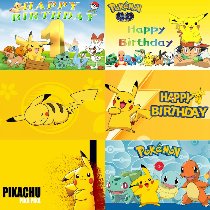 Kids Birthday Party Backdrop Pokemon Theme Decoration Pikachu Photography Background Pocket Monster Event Wall Photo Banner