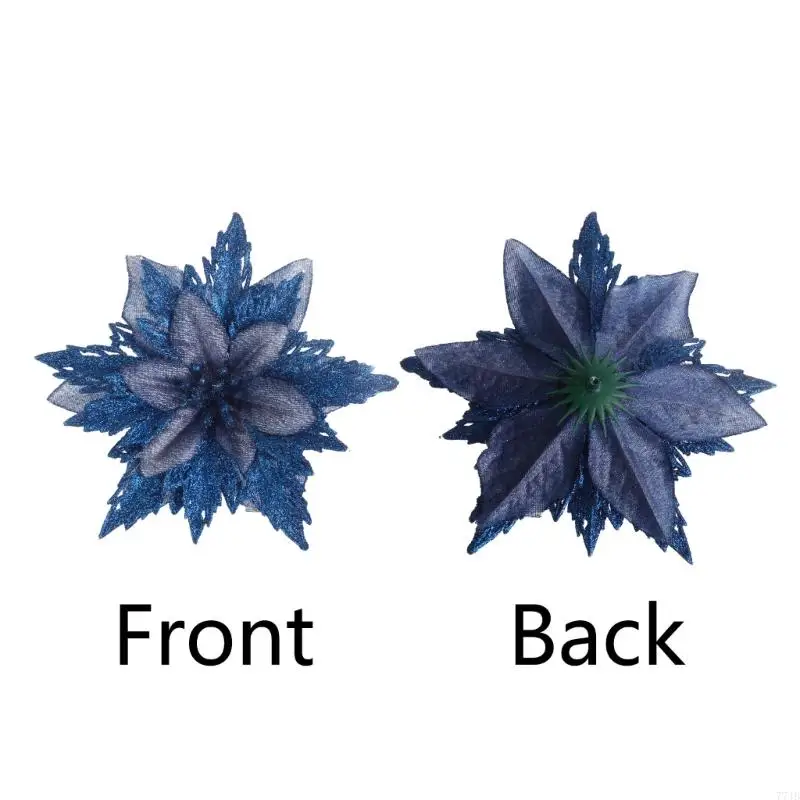 77JB 2pcs Christmas Glitter Poinsettia Flowers Ornament for Christmas Tree Wedding