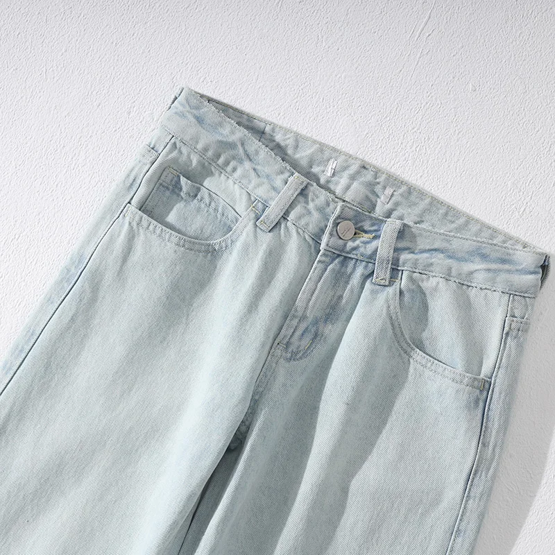 KSTUN 2025 pantalones vaqueros de corte recto de primavera para mujer, pantalones vaqueros de pierna ancha, pantalones holgados Retro americanos, pantalones Vintage lavados en azul claro