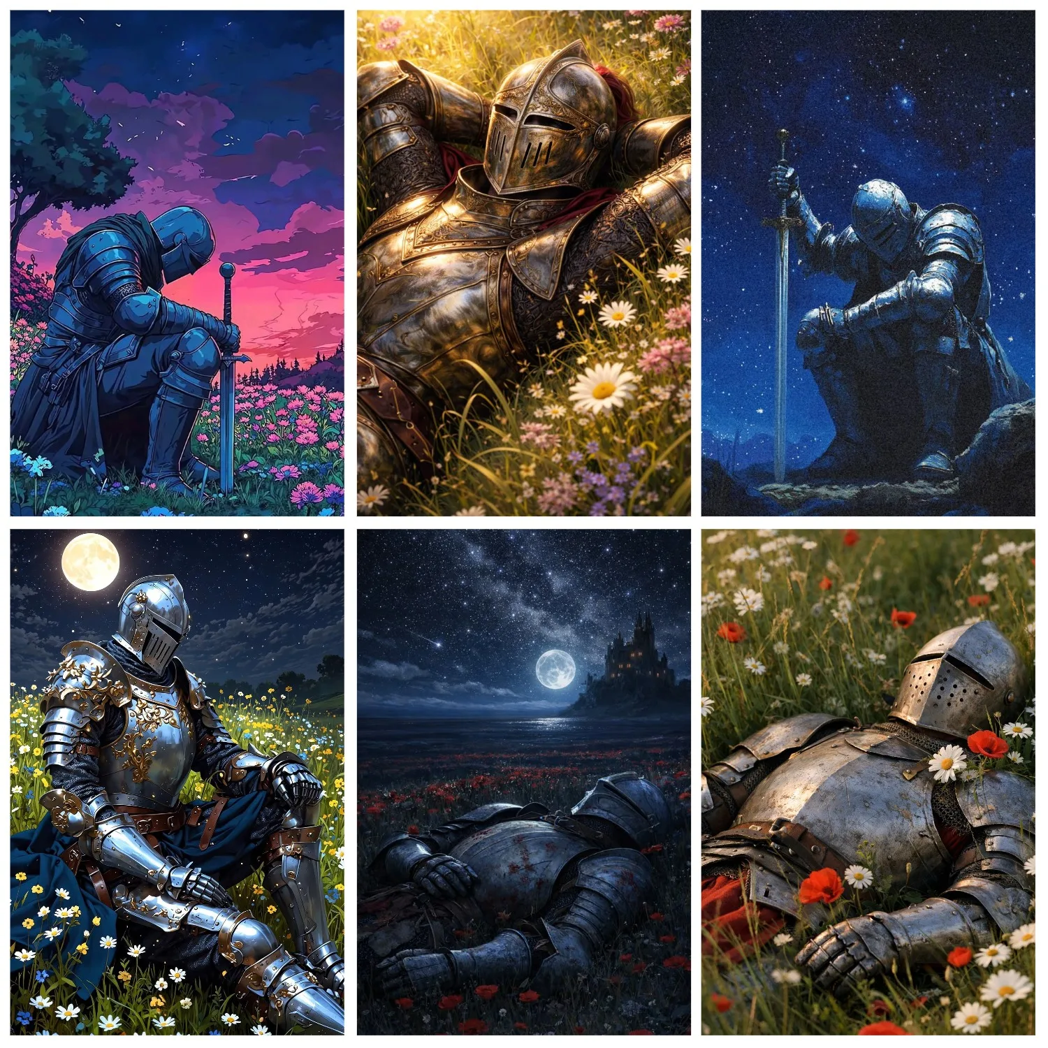 The Sleeping Knight 5D Diamond Painting Medieval Warrior DIY Round Drill Cross-Stitch Home Wall Decor Room Decor Gift