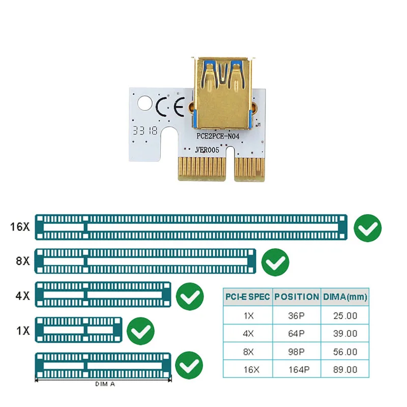 PCIE-elevador de VER010-X para tarjeta de vídeo, tarjeta extensora PCI Express X16 para minería de Bitcoin BTC, 010, USB 3,0