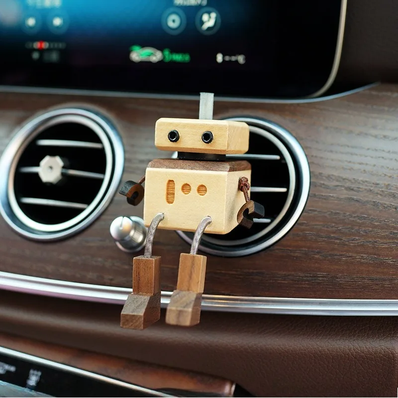 Handcrafted Solid Wooden Wobble Robot Car Dashboard Decor Wooden Desktop Ornament with Essential Oil Diffuser Funny Gift Idea
