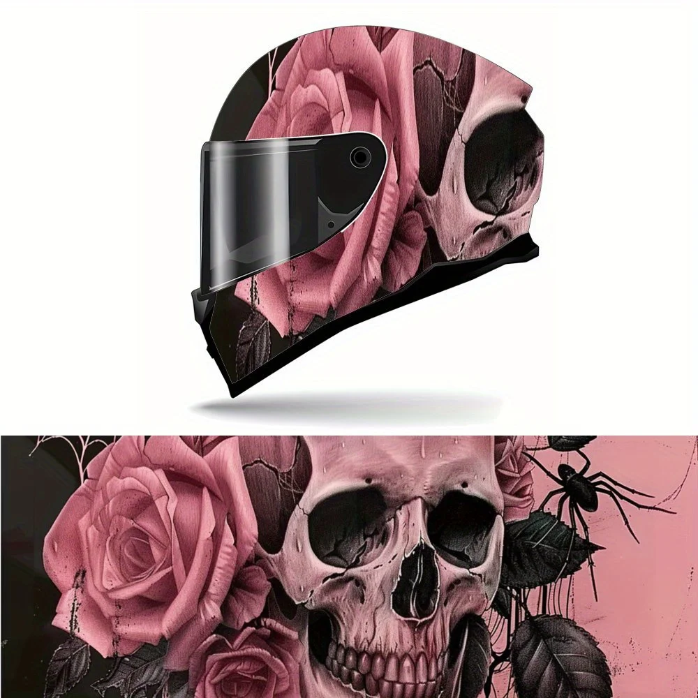 

Rose Skull Spider Contrast Design Motorcycle Full Helmet Sticker, for Motorcycle Racing Helmet, PVC Material Waterproof and Scra