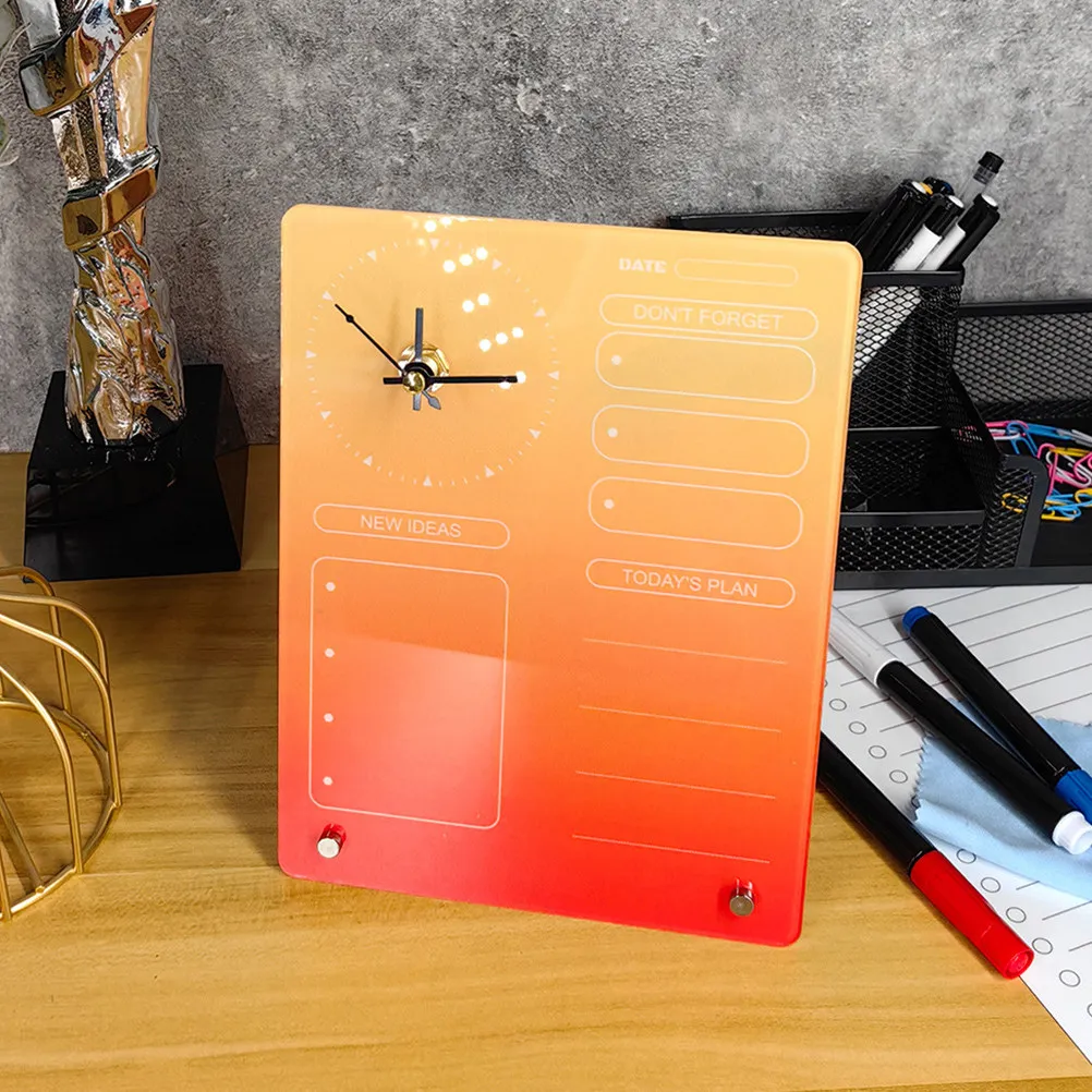 

1Set Memo Board Clock Desktop Planning Acrylic Erase Board Office Multi Function Schedule Message Whiteboard Organizer