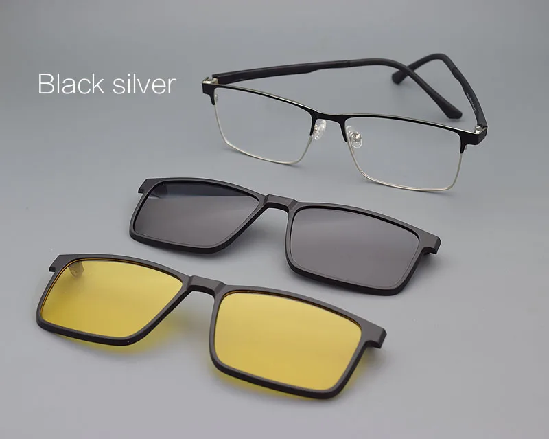 Vollformat Herren brille Nachtsicht brille Magnet Klapp clip auf Sonnenbrille Myopie Strahlung polarisierter UV-Schutz 57 Mehrfarbiger Clip, ultraleichte und bequeme, UV-beständige Sonnenbrille, quadratische Brille für – Detail 15