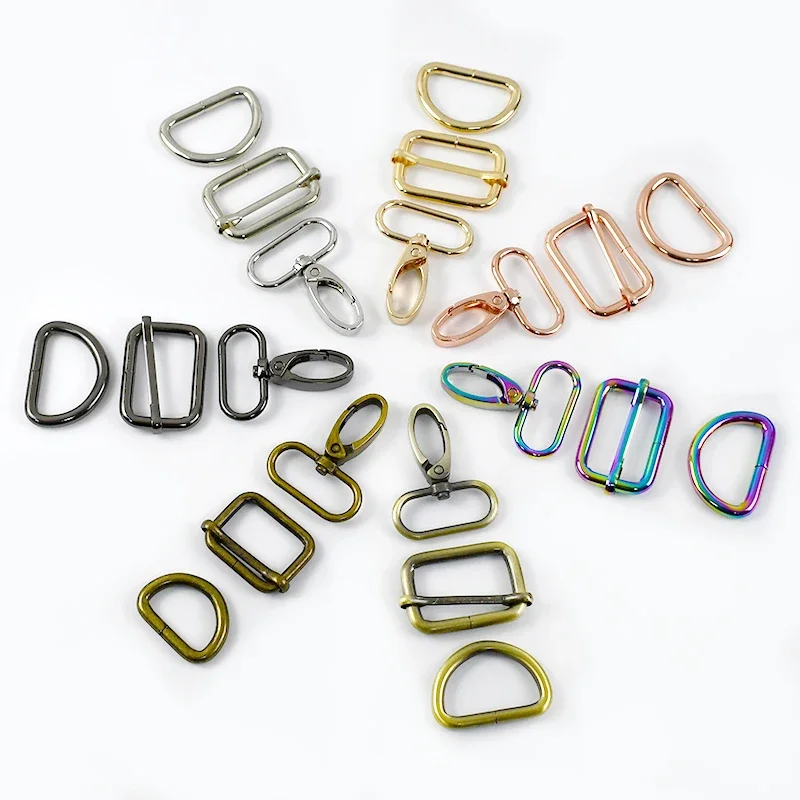 5Sets 20/25/32/38mm Metal D Ring Swivel Lobster Buckle for Bag Webbing Strap Hook Dog Collar Adjust Slider Clasp Sewing Hardware