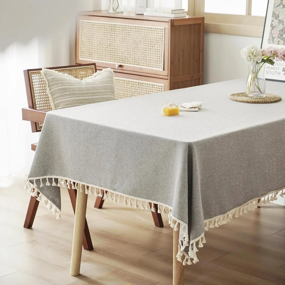 Grey Tablecloths with Cotton Tassels,  Farmhouse Table Cloth Rectangle Table, Rectangle Tablecloth for Kitchen, Dining, Part