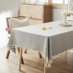 Grey Tablecloths with Cotton Tassels,  Farmhouse Table Cloth Rectangle Table, Rectangle Tablecloth for Kitchen, Dining, Part