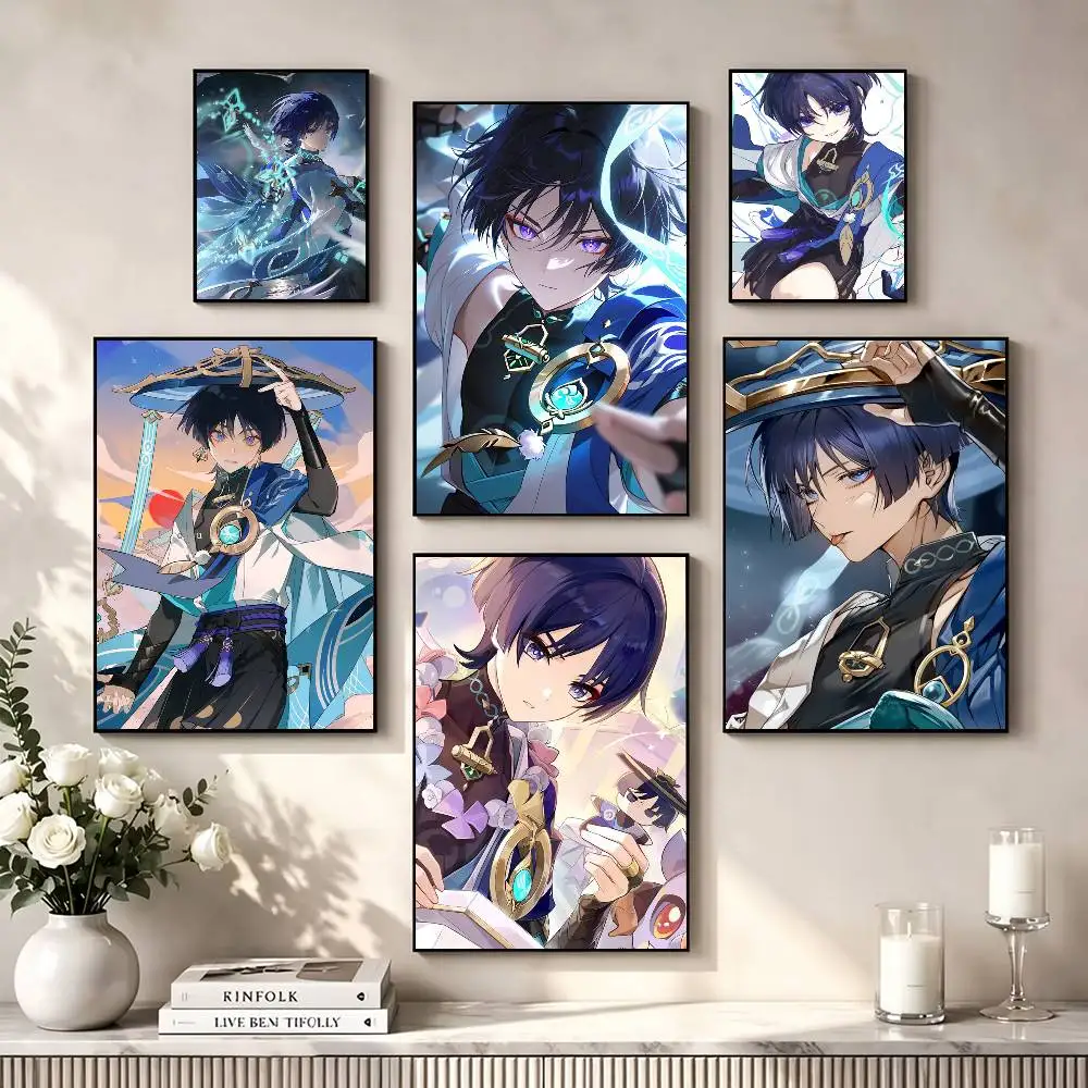 Anime Games Genshin Impac Wanderer Poster Waterproof Wall Art Sticker For Bar Living Room Vintage Decor High Quality Print Gift