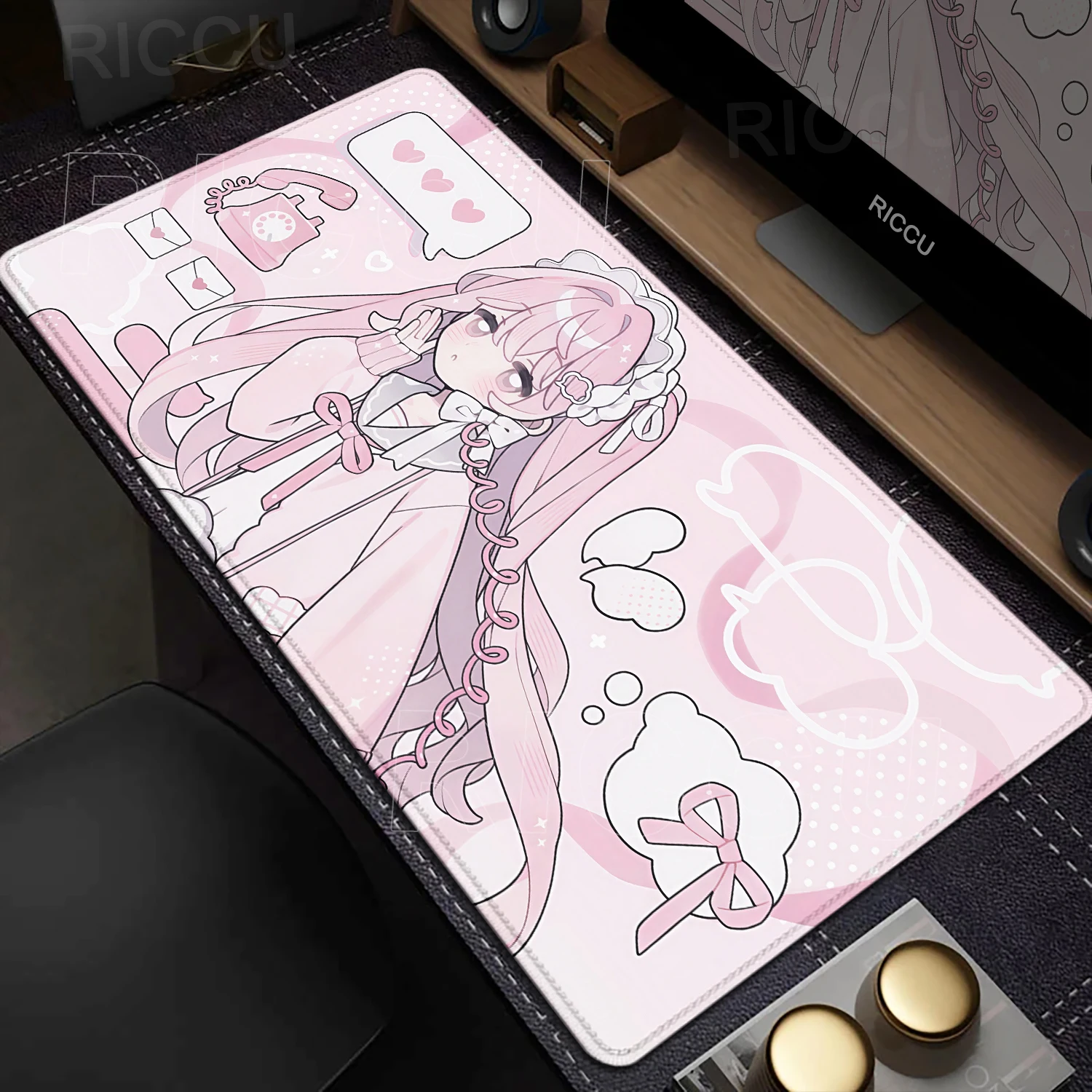 

Pink White Mousepad Cute Anime Girl Mouse Pad Office PC Keyboard Desks Decort Desk Mat Office Accessories Laptop E-Sports Carpet