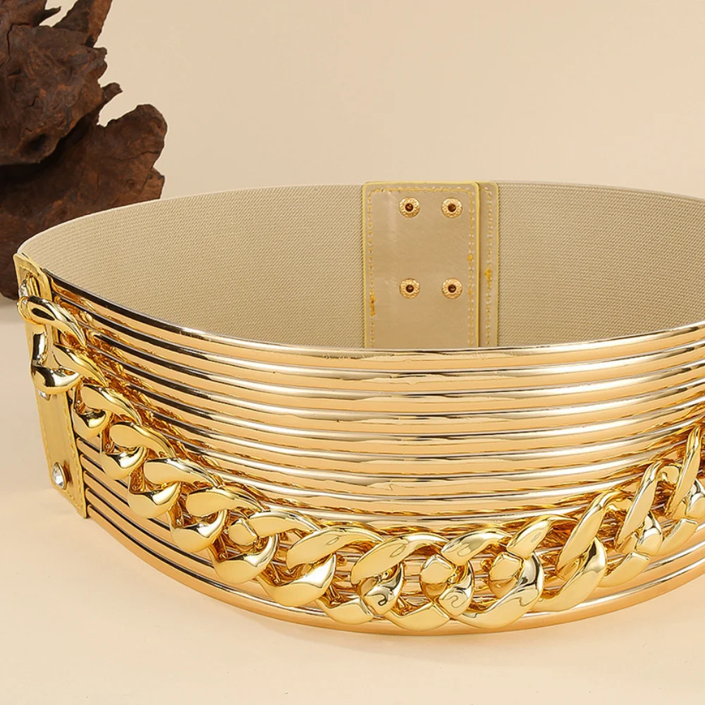 Cross-border Waist Accessories European Fashion Exaggerated Chain Pvc Elastic Belt Girdle Dress Accessories For Women