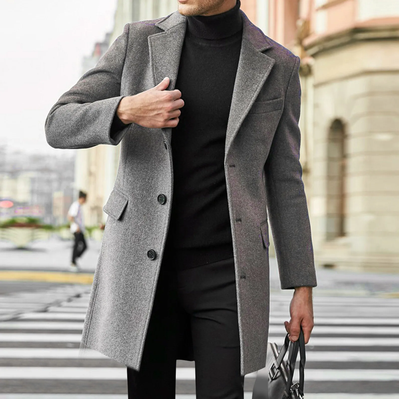 

Autumn Winter Men's British Long Sleeved Woolen Suit Jacket Elegant Thick Warm Trench Jackets Coat Outwears