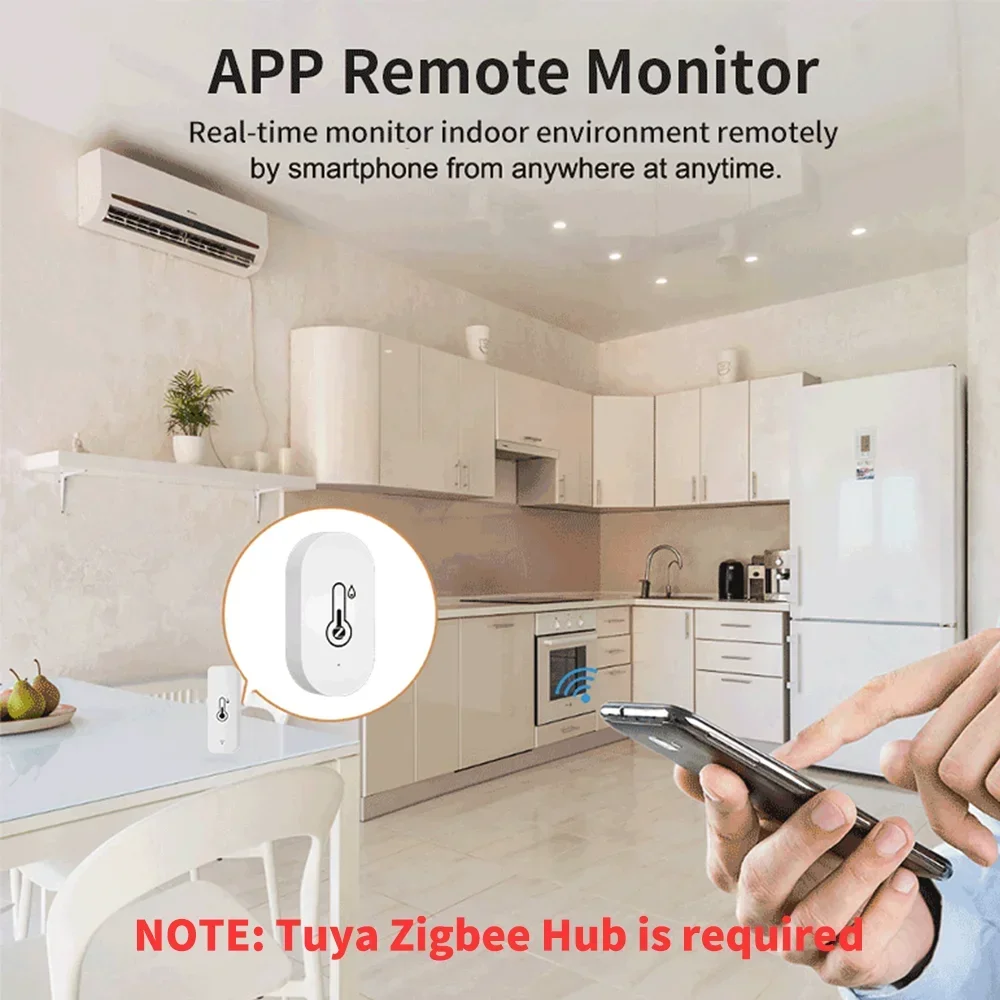 Tuya ZigBee Smart Temperature and Humidity Sensor Indoor Hygrometer Battery Powered Support Alexa Google Home Voice Control