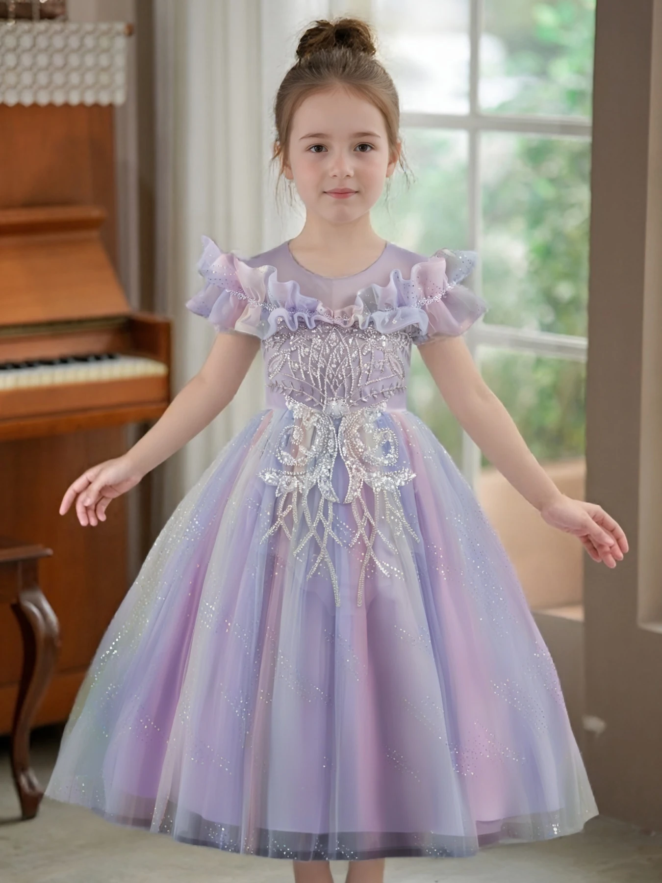 Robe de princesse haut de gamme pour filles, pour mariage, spectacles d'anniversaire, jupe déroutante, vêtements mignons à fleurs pour filles, robe de fête