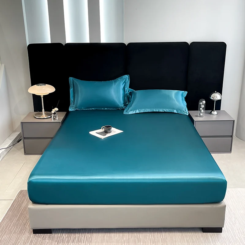 

Waterproof Fitted Sheet Solid Color Satin Mattress Cover With Elastic Bed Cover Home Hotel Bedding Luxury Fit Sheet
