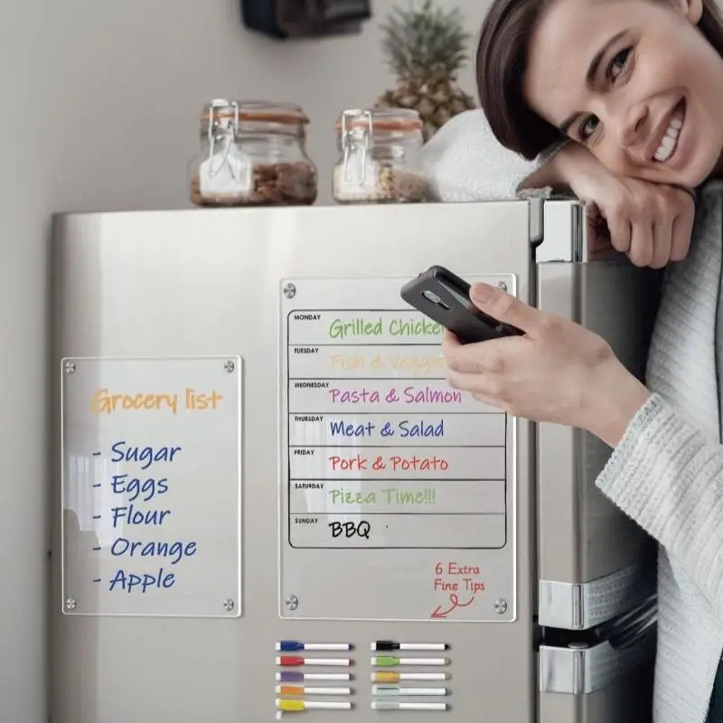 Magnetic Transparent Acrylic Week Plan Message Board Scratchable Magnetic Refrigerator Sticker