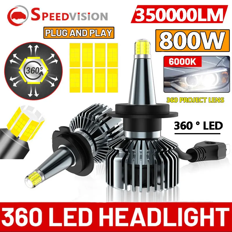 H7 LED CANBUS 360 Projector Lenses 350000LM H11 H1 H4 LED H8 Headlight Bulb HB3 9005 HB4 9006 Hir2 9012 LED Auto Fog Light 6000K