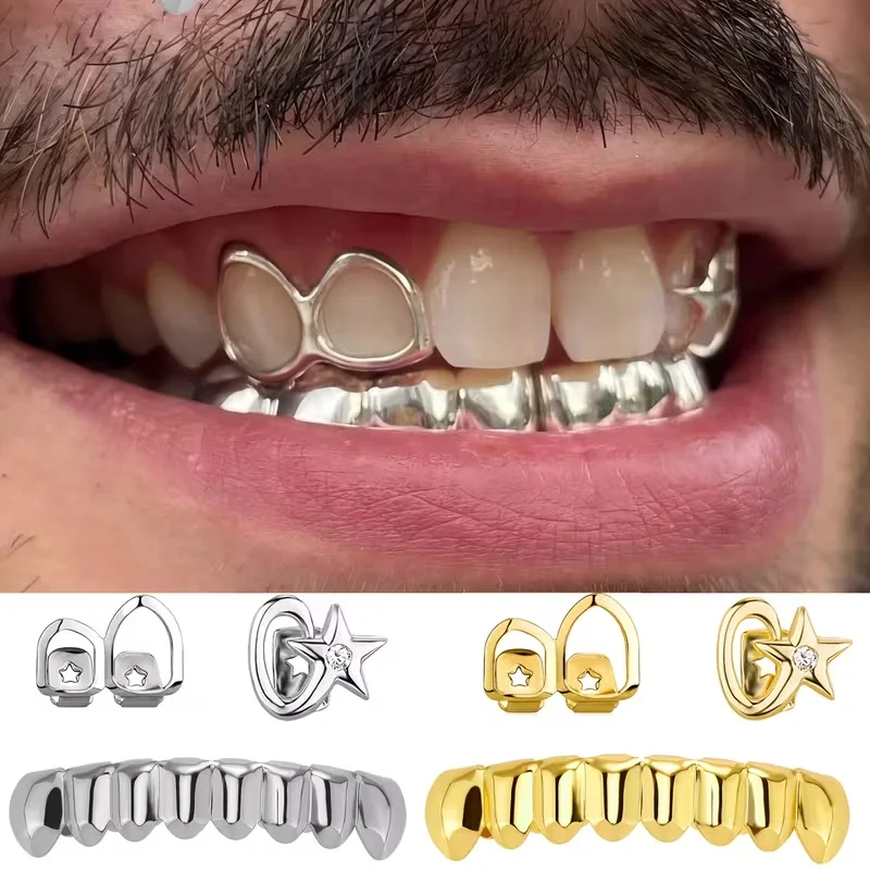 Personalized Fashionable Hollow Eight-Teeth Hip-Hop Braces. Eight-Teeth Dental Accessories For Halloween Party Decorations.