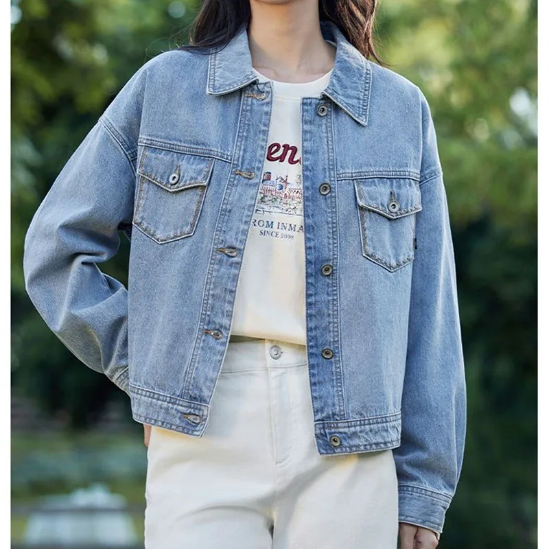 

Spring Autumn Women Lapel Cowboy Tops 2025 Ladies Solid Color Short Denim Coat Retro High-end Female Long Sleeves Jeans Jacket