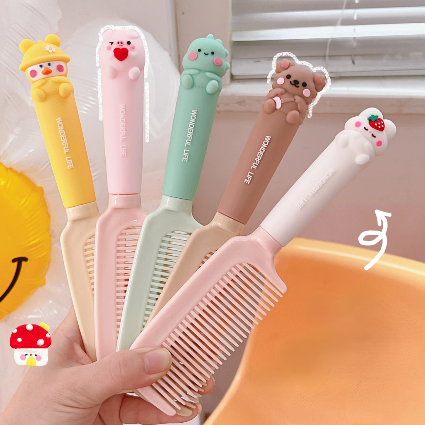 Cartoon Hairdressing Comb Women Students Hair Straightening Comb Girls Heart Cute Silicone Plastic Straight Hair Comb Wholesale