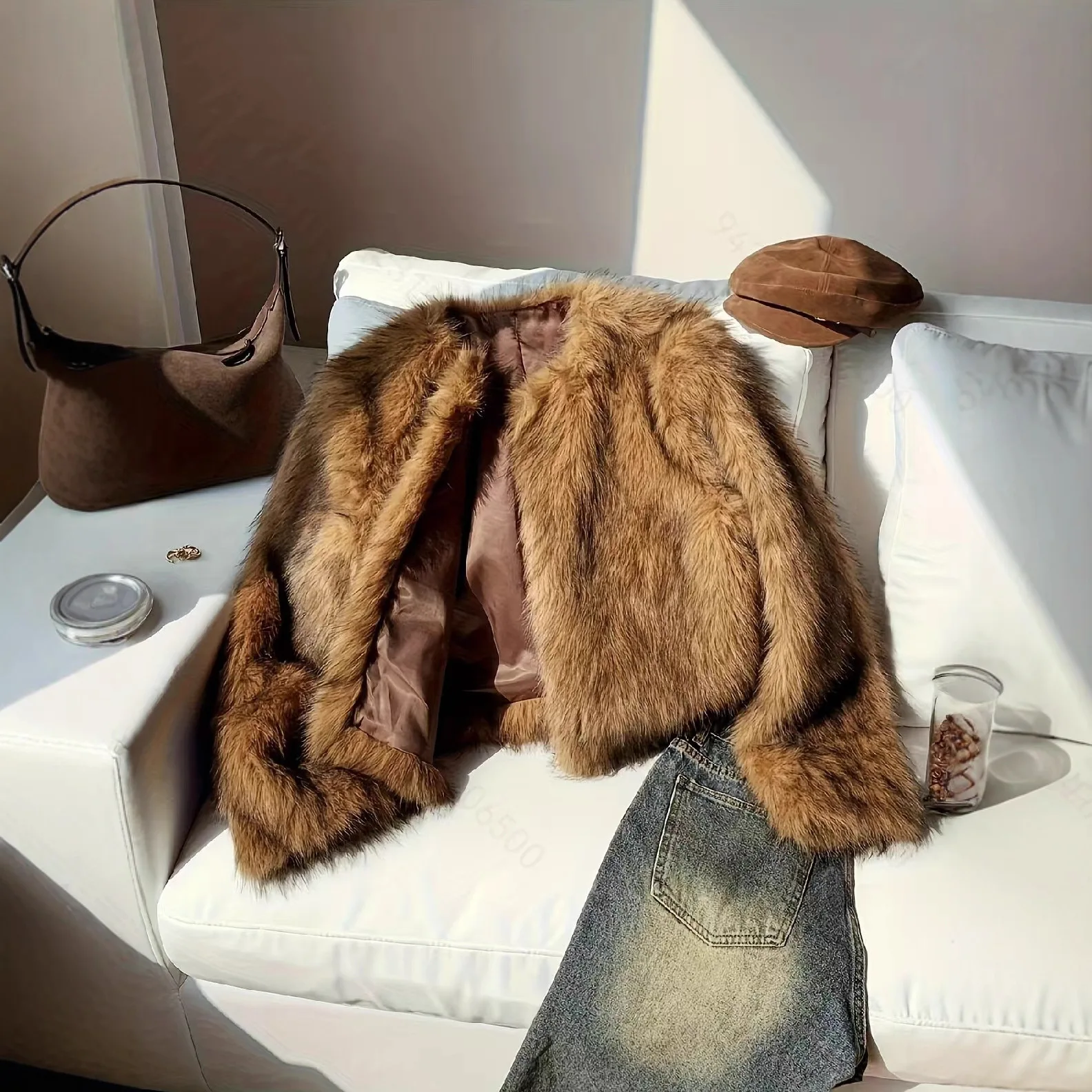 Women Faux Fur Short Coats Jackets Turn Down Collar Coat Thick Warm Y2k Streetwear Jacket Work Outerwear Autumn Winter 2025