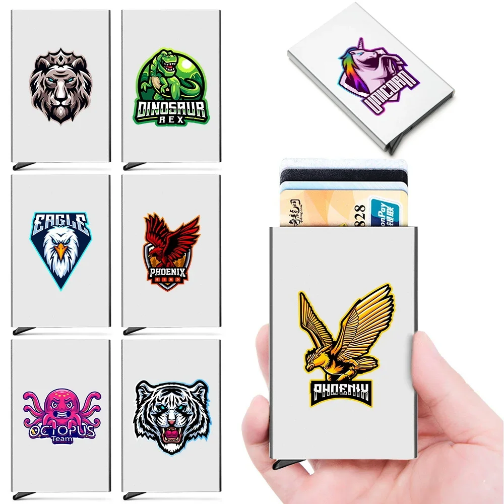 

Men Id Bank Credit Card Holder Double Rfid Blocking Wallet Security Aluminum Box Metal Purse Card Holder Case Teamlogo Pattern