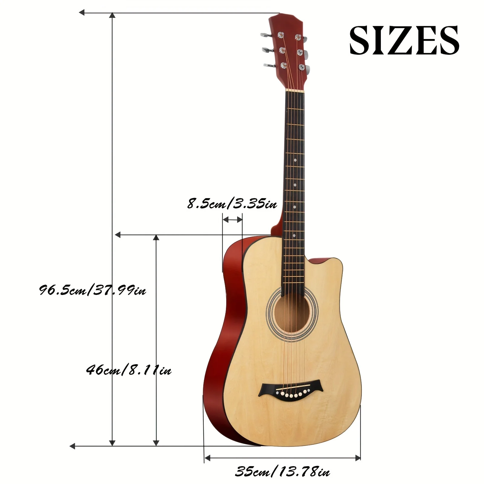 38 Inch Coffee Acoustic Guitar Beginner Kit, Basswood Panel with Matte Finish Acoustic Guitar for Beginners