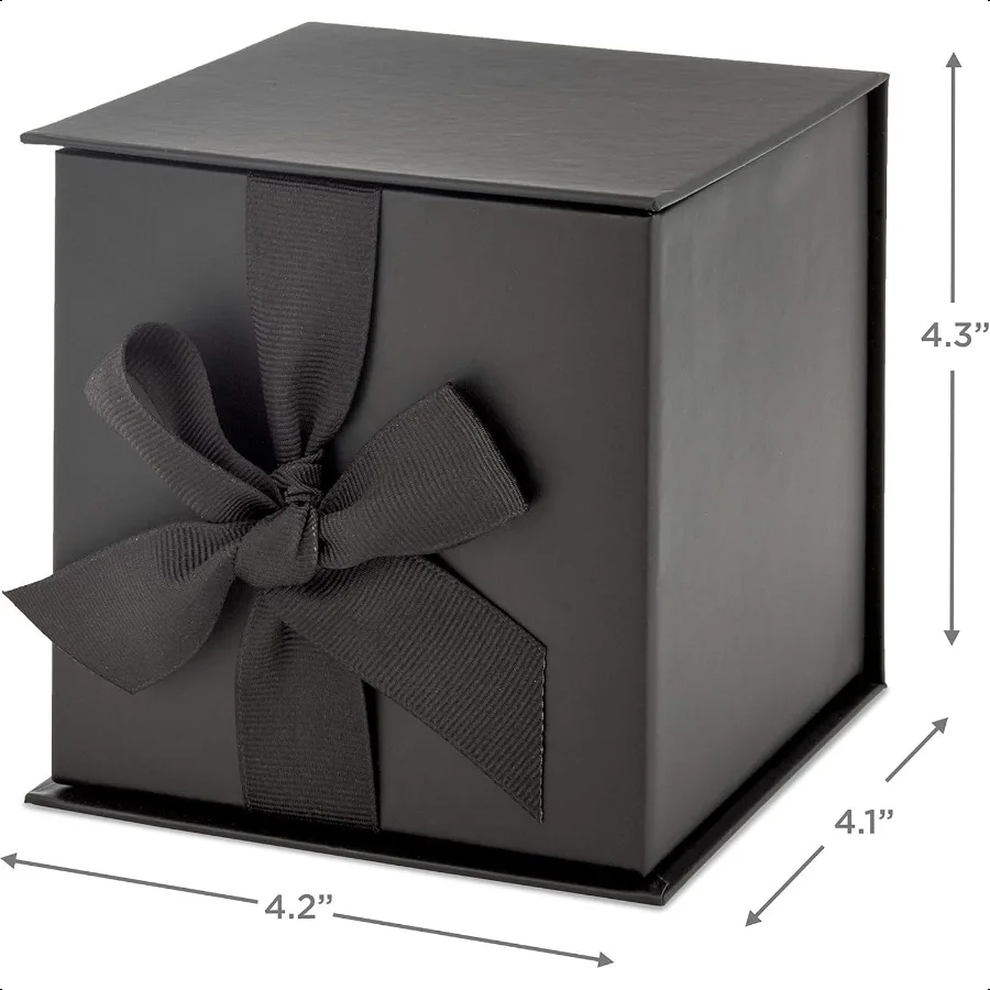 Small Gift Box with Bow and Shredded Paper Fill Black 4 inch Gift Box for Weddings Graduations Birthdays Father's Day Groomsmen