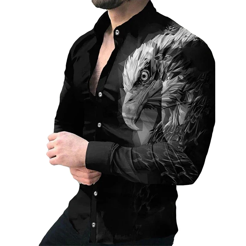 

Men's Casual Shirt Fashion Animal Print T-Shirt Slim Long Sleeve Buttoned Standing Collar Formal Shirt Street Party Tops