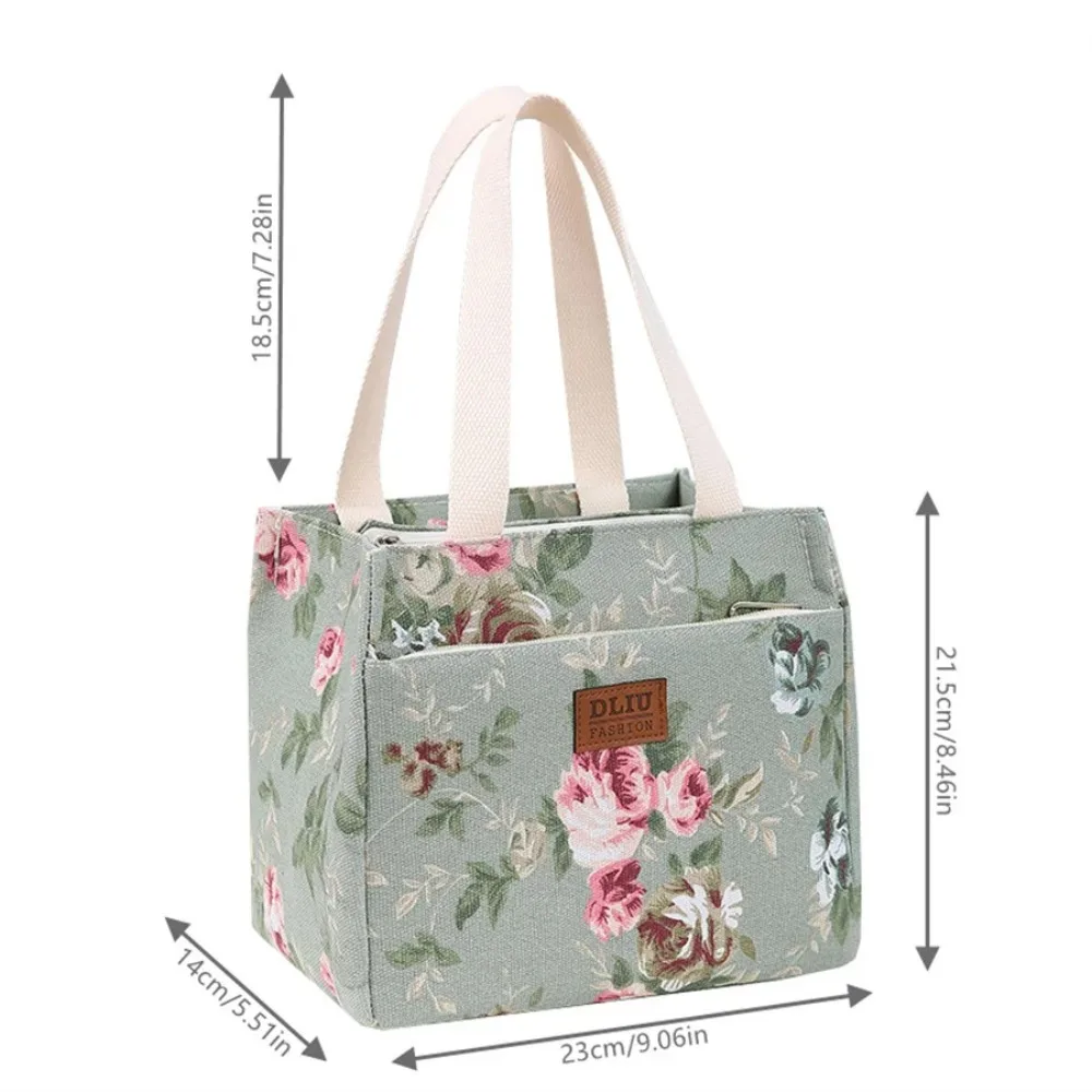 Insulated Large Capacity Lunch Bag Aesthetic Floral Print Lunch Bag Thermal Cooler Handbag For School, Work, Travel & Picnic