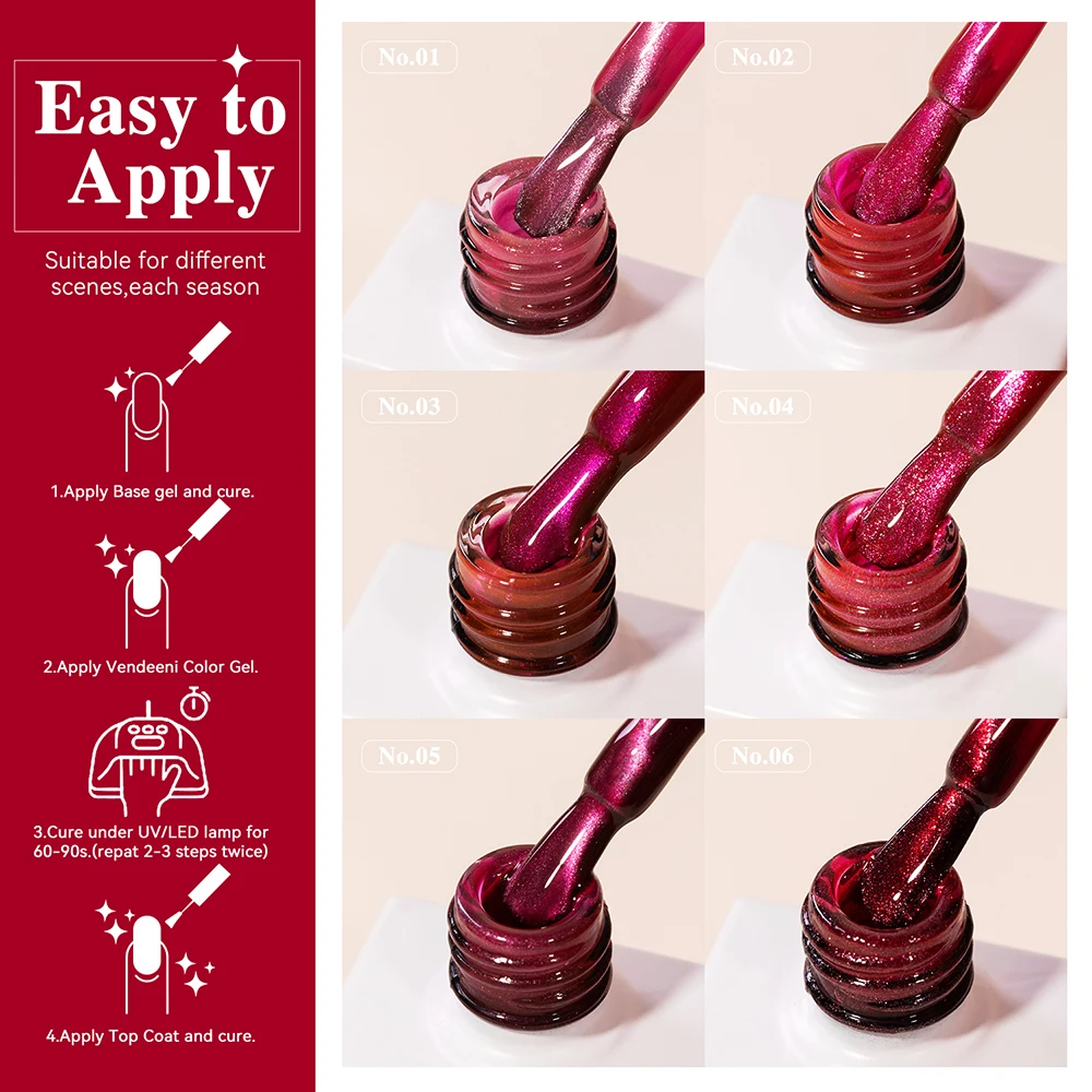 vendeeni-–-lot-de-6-couleurs-de-vernis-a-ongles-gel-œil-de-chat-en-verre-rose-et-rouge-uv-a-effet-magnetique-avec-presentoir